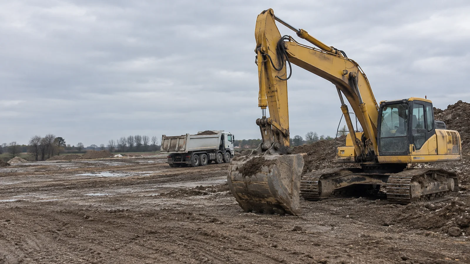 Escavatore e autocarro in un cantiere